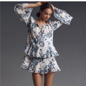 Mauve By Anthropologie Maeve Long-Sleeve V-Neck Mini Swing Dress Size Small NWT